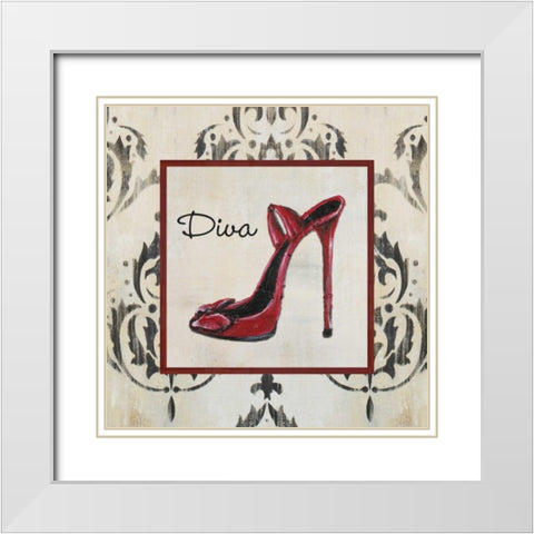 Diva Shoe White Modern Wood Framed Art Print with Double Matting by Hakimipour-Ritter
