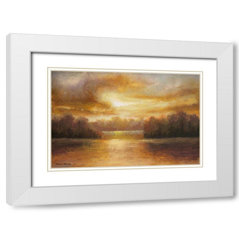 Golden Lake Glow II White Modern Wood Framed Art Print with Double Matting by Marcon, Michael