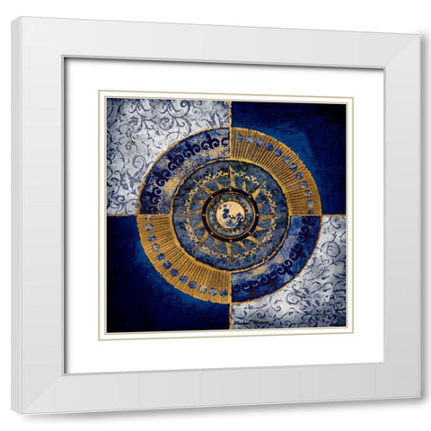 Gold and Sapphire Moon Dial II White Modern Wood Framed Art Print with Double Matting by Marcon, Michael