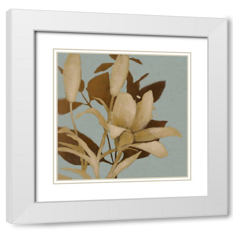 Foliage on Teal I White Modern Wood Framed Art Print with Double Matting by Loreth, Lanie