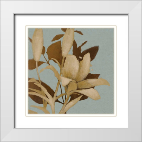 Foliage on Teal I White Modern Wood Framed Art Print with Double Matting by Loreth, Lanie