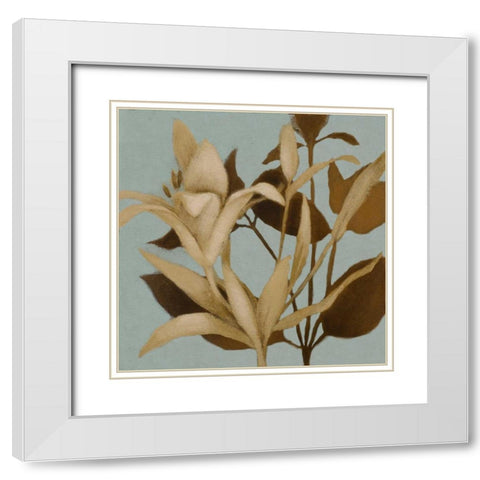 Foliage on Teal II White Modern Wood Framed Art Print with Double Matting by Loreth, Lanie