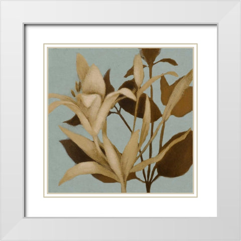 Foliage on Teal II White Modern Wood Framed Art Print with Double Matting by Loreth, Lanie