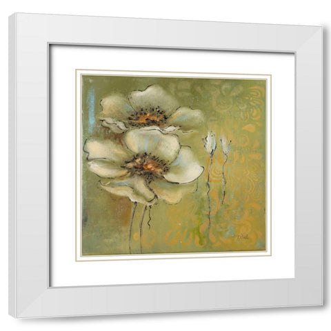 The Green Flowers I White Modern Wood Framed Art Print with Double Matting by Pinto, Patricia