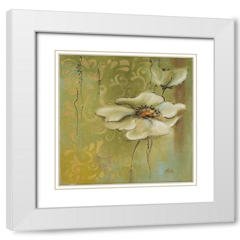 The Green Flowers II White Modern Wood Framed Art Print with Double Matting by Pinto, Patricia