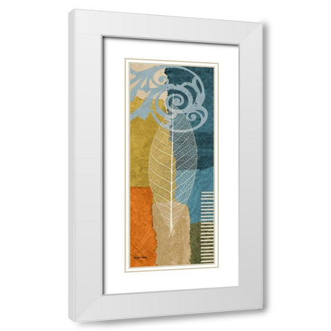 Blue Leaf II White Modern Wood Framed Art Print with Double Matting by Marcon, Michael