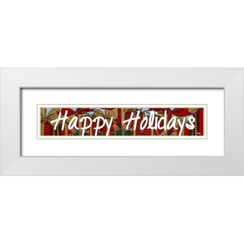 Happy Holiday with Presents White Modern Wood Framed Art Print with Double Matting by Pinto, Patricia