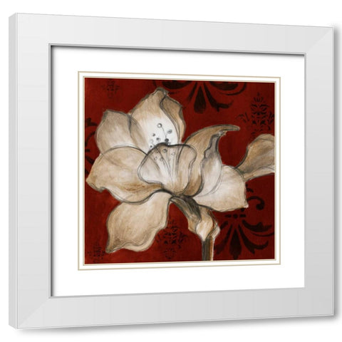 Amaryllis on Red II White Modern Wood Framed Art Print with Double Matting by Loreth, Lanie