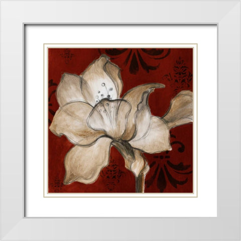 Amaryllis on Red II White Modern Wood Framed Art Print with Double Matting by Loreth, Lanie