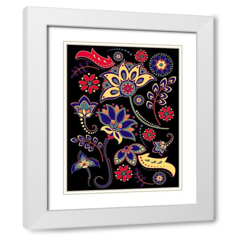 Floral Fiesta White Modern Wood Framed Art Print with Double Matting by Josefina