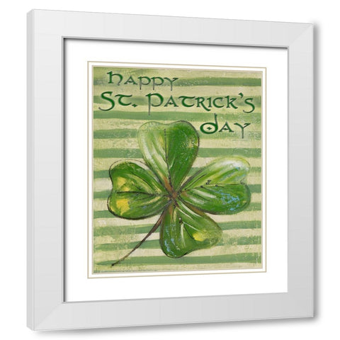St. Patricks Four Leaf Clover White Modern Wood Framed Art Print with Double Matting by Pinto, Patricia
