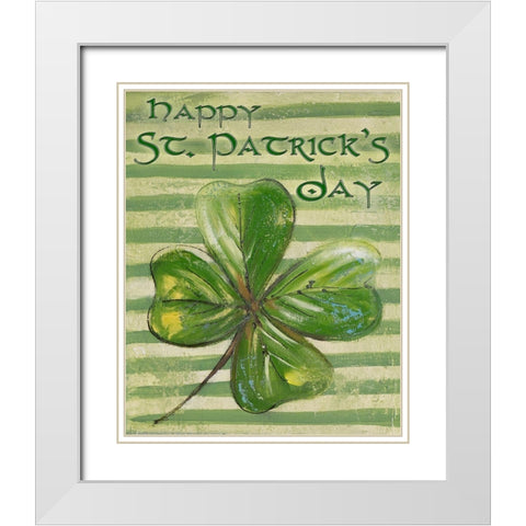St. Patricks Four Leaf Clover White Modern Wood Framed Art Print with Double Matting by Pinto, Patricia
