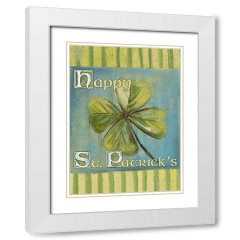 St. Patricks Clover White Modern Wood Framed Art Print with Double Matting by Pinto, Patricia