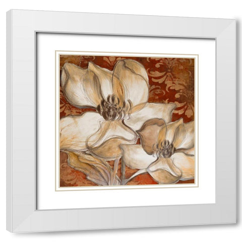 Whispering Magnolia on Red I White Modern Wood Framed Art Print with Double Matting by Loreth, Lanie