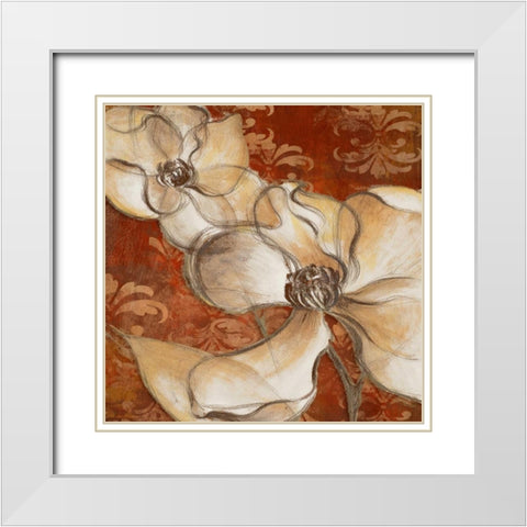 Whispering Magnolia on Red II White Modern Wood Framed Art Print with Double Matting by Loreth, Lanie