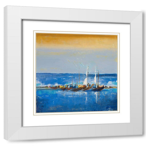 Blue Ocean I White Modern Wood Framed Art Print with Double Matting by Pinto, Patricia