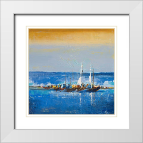 Blue Ocean I White Modern Wood Framed Art Print with Double Matting by Pinto, Patricia