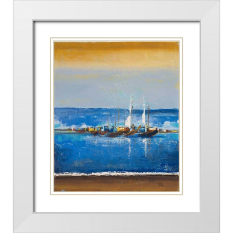 Blue Ocean I White Modern Wood Framed Art Print with Double Matting by Pinto, Patricia