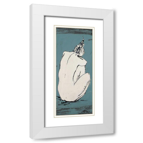Nude Sketch on Blue I White Modern Wood Framed Art Print with Double Matting by Pinto, Patricia