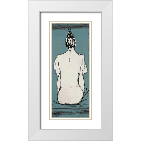 Nude Sketch on Blue II White Modern Wood Framed Art Print with Double Matting by Pinto, Patricia
