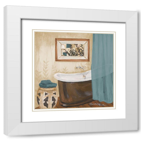 Blue Zen Bath II White Modern Wood Framed Art Print with Double Matting by Hakimipour-Ritter