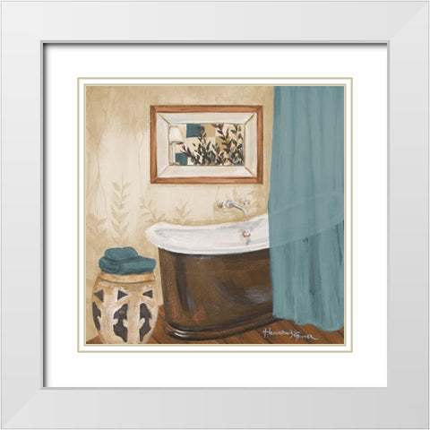 Blue Zen Bath II White Modern Wood Framed Art Print with Double Matting by Hakimipour-Ritter