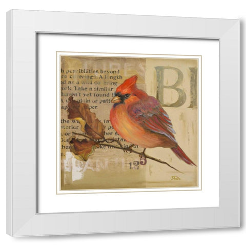 Red Love Birds I White Modern Wood Framed Art Print with Double Matting by Pinto, Patricia