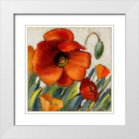 Poppy Splendor Square II  White Modern Wood Framed Art Print with Double Matting by Loreth, Lanie