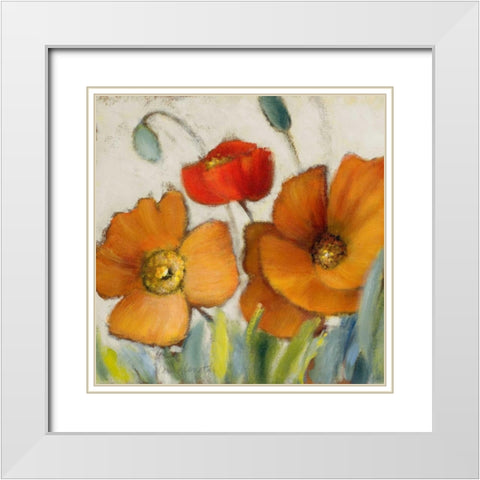 Poppy Splendor Square III White Modern Wood Framed Art Print with Double Matting by Loreth, Lanie