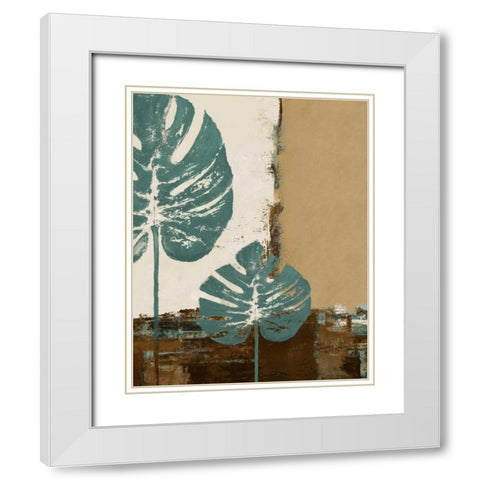 Blue Leaves I White Modern Wood Framed Art Print with Double Matting by Pinto, Patricia