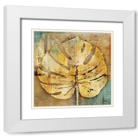 Gold Leaves I White Modern Wood Framed Art Print with Double Matting by Pinto, Patricia