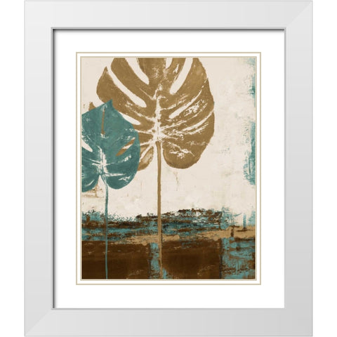 Blue Leaves II White Modern Wood Framed Art Print with Double Matting by Pinto, Patricia