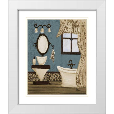 Blue Beach Bath IV White Modern Wood Framed Art Print with Double Matting by Ritter, Gina