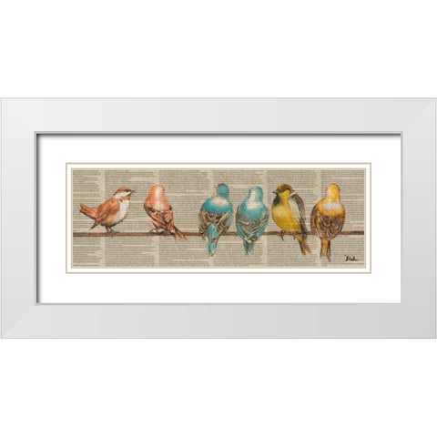 Gleeful Newsprint I White Modern Wood Framed Art Print with Double Matting by Pinto, Patricia