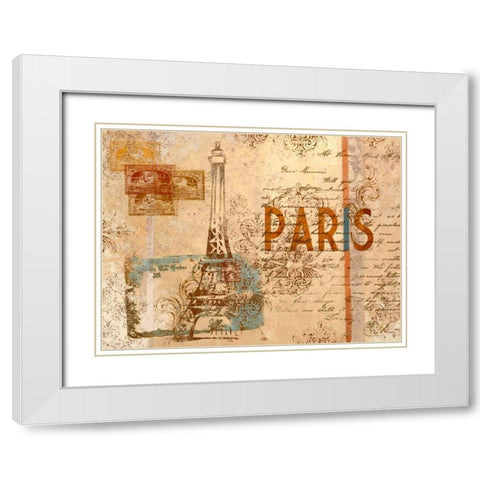 Paris Postcard White Modern Wood Framed Art Print with Double Matting by SD Graphics Studio