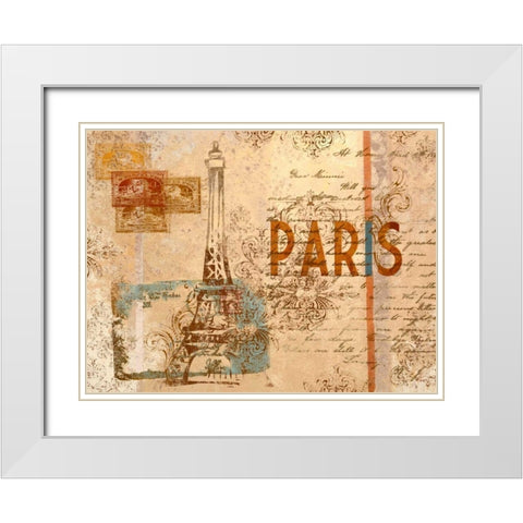 Paris Postcard White Modern Wood Framed Art Print with Double Matting by SD Graphics Studio