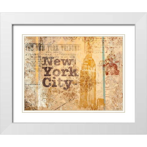 New York Postcard White Modern Wood Framed Art Print with Double Matting by SD Graphics Studio