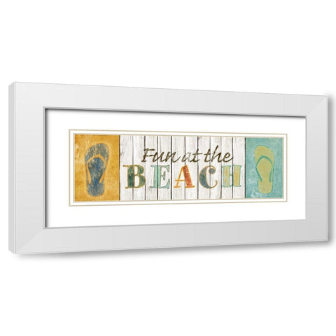 Fun at the Beach White Modern Wood Framed Art Print with Double Matting by SD Graphics Studio