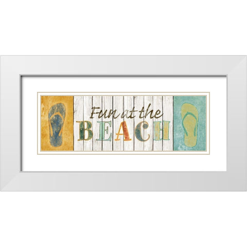 Fun at the Beach White Modern Wood Framed Art Print with Double Matting by SD Graphics Studio