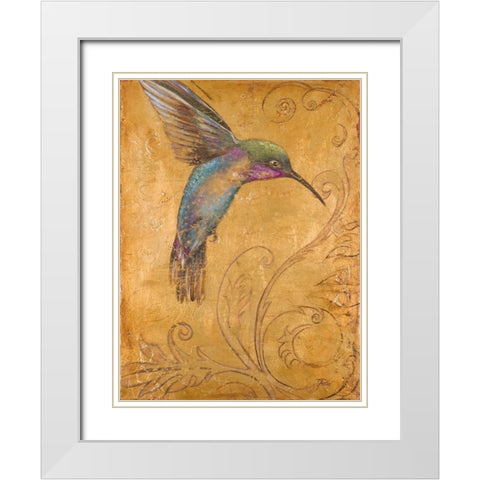 Golden Hummingbird I White Modern Wood Framed Art Print with Double Matting by Pinto, Patricia