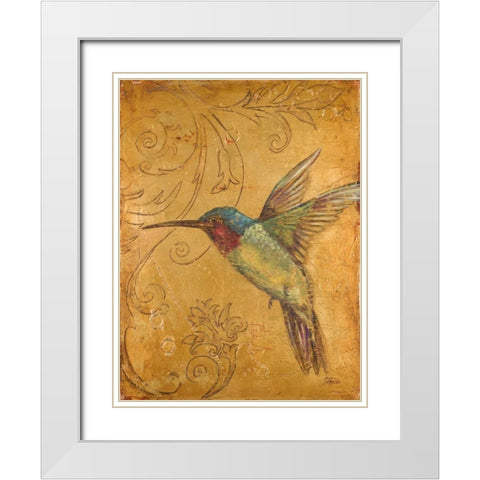 Golden Hummingbird II White Modern Wood Framed Art Print with Double Matting by Pinto, Patricia
