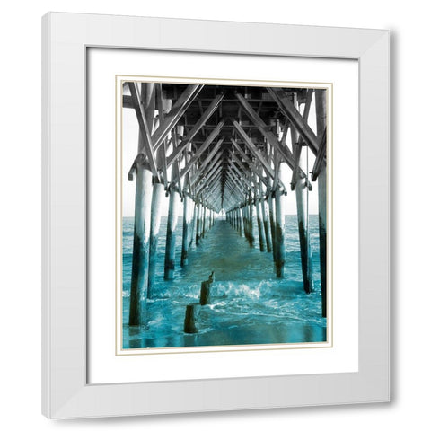 Teal Dock I White Modern Wood Framed Art Print with Double Matting by Rodriguez, Jairo