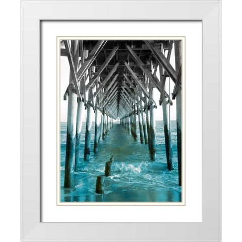 Teal Dock I White Modern Wood Framed Art Print with Double Matting by Rodriguez, Jairo
