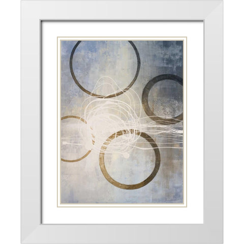 Blue Connections I White Modern Wood Framed Art Print with Double Matting by Marcon, Michael