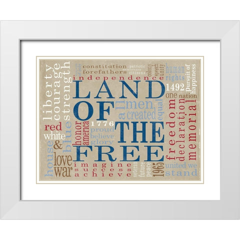 Land Of The Free White Modern Wood Framed Art Print with Double Matting by SD Graphics Studio