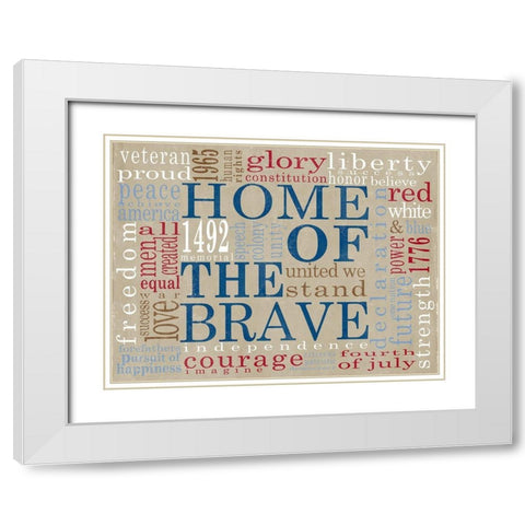 Home of the Brave White Modern Wood Framed Art Print with Double Matting by SD Graphics Studio