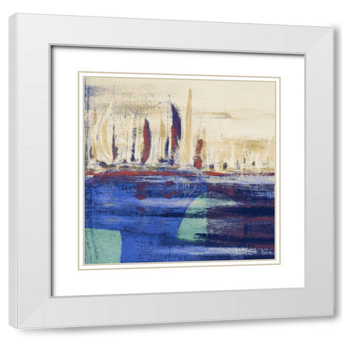 Blue Calm Waters Square I White Modern Wood Framed Art Print with Double Matting by Kingsley