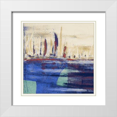 Blue Calm Waters Square I White Modern Wood Framed Art Print with Double Matting by Kingsley