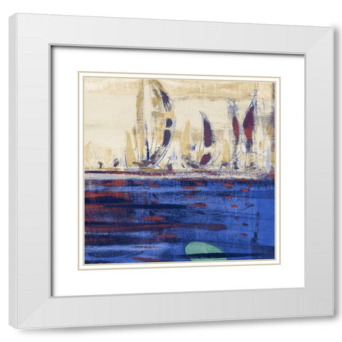 Blue Calm Waters Square II White Modern Wood Framed Art Print with Double Matting by Kingsley