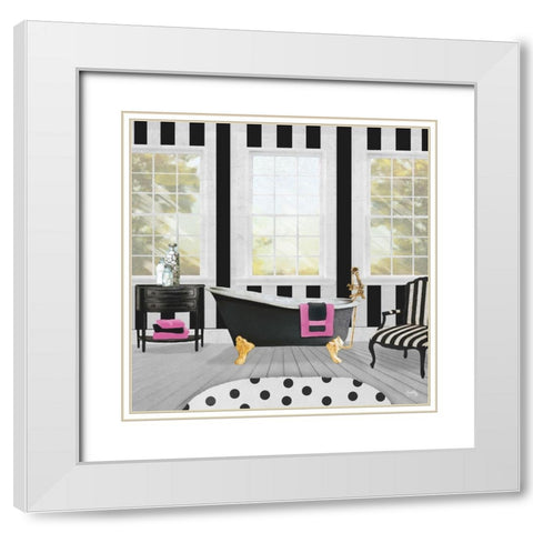 Pop of Pink Bath I White Modern Wood Framed Art Print with Double Matting by Medley, Elizabeth